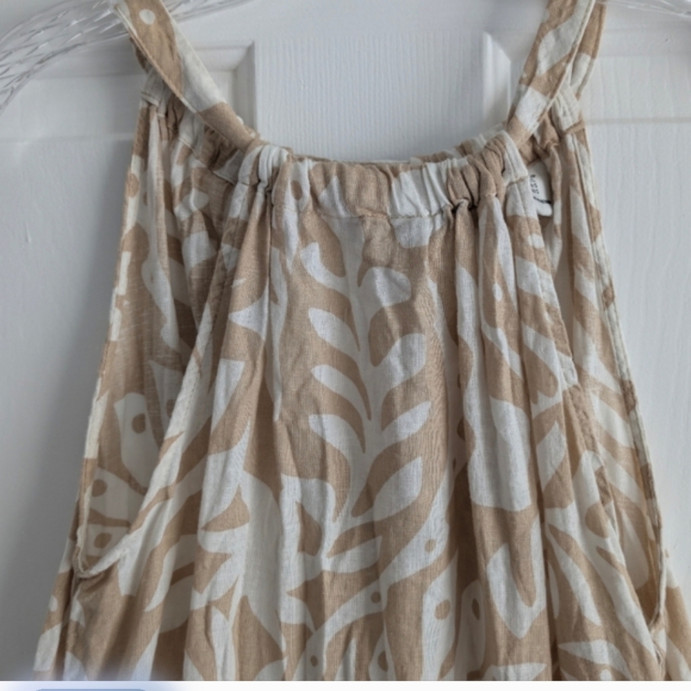 Rachel Zoe Beach Dress Coverup Linen Blend Tan White Leaf Print Small Summer - Picture 4 of 10